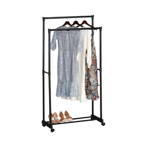 Double Rod Garment Rack with Wheels Black Basic