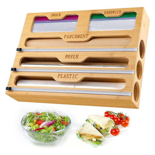 Bamboo Wrap Organiser 5 in 1 Dispenser with Cutter, Natural - main product image