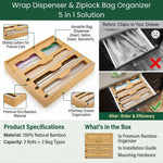 Bamboo Wrap Organiser 5 in 1 Dispenser with Cutter, Natural - size and scale view