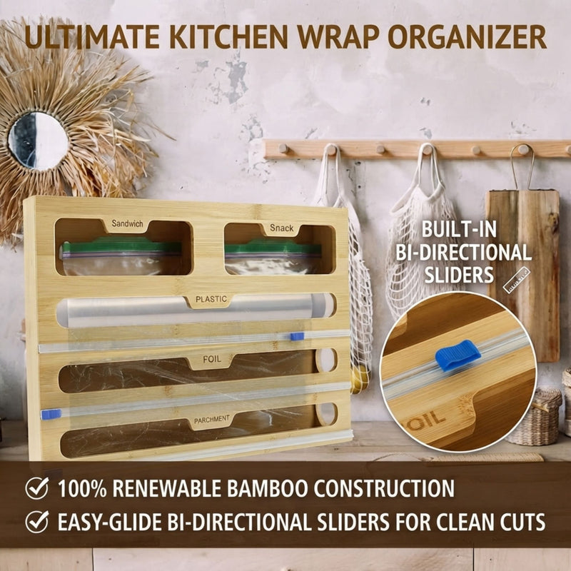 Bamboo Wrap Organiser 5 in 1 Dispenser with Cutter