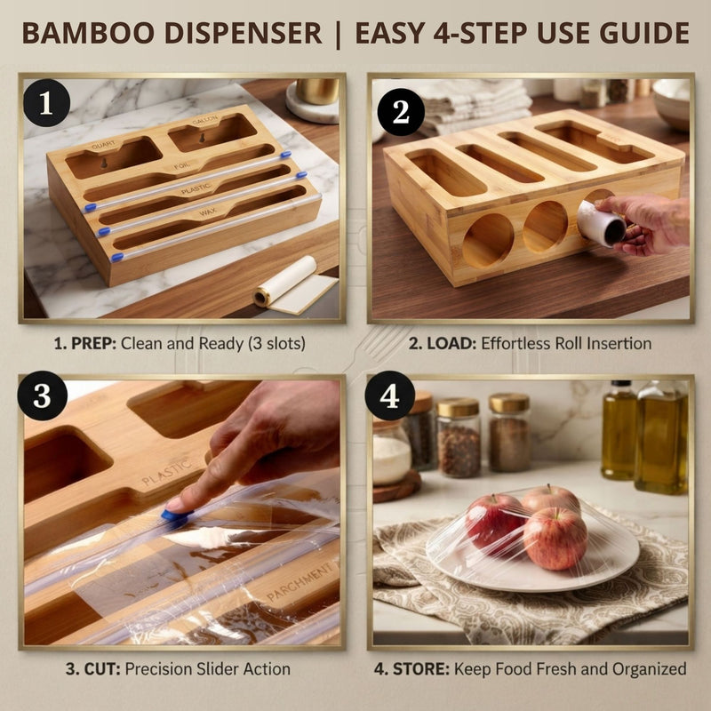 Bamboo Wrap Organiser 5 in 1 Dispenser with Cutter
