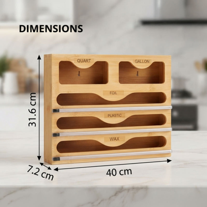 Bamboo Wrap Organiser 5 in 1 Dispenser with Cutter