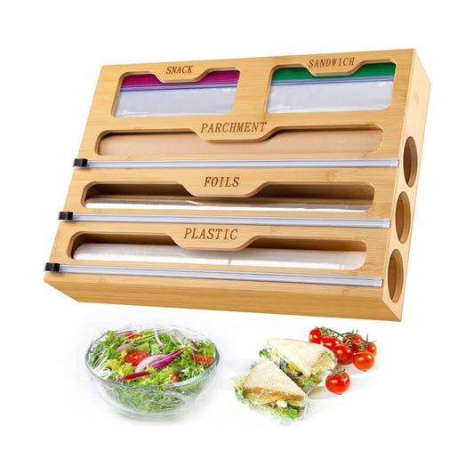 Bamboo Wrap Organiser 5 in 1 Dispenser with Cutter, Natural - main product image