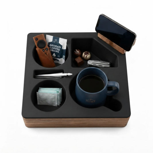 Wooden Couch Cup Holder Tray for Living Room, Natural - main product image