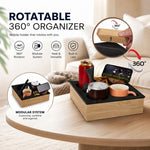 Wooden Couch Cup Holder Tray for Living Room, Natural - size and scale view