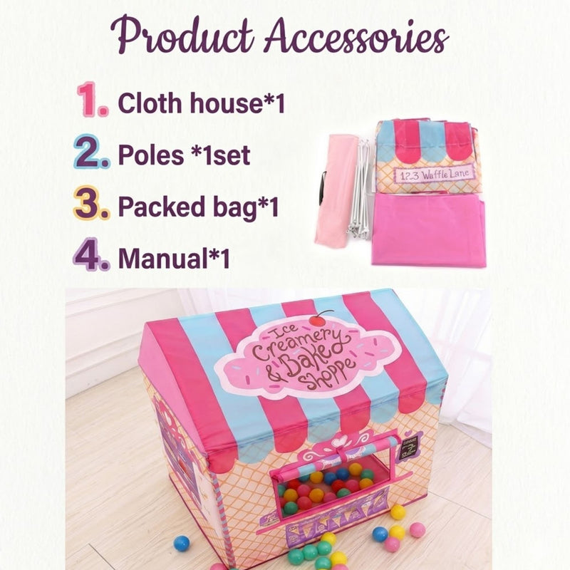 Kids Ice Cream Bakery Play Tent Pink Pop Up Playhouse