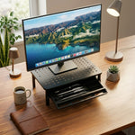 Metal Monitor Stand Riser with Drawer and Phone Slot, Black - alternate angle
