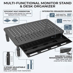 Metal Monitor Stand Riser with Drawer and Phone Slot, Black - detail view