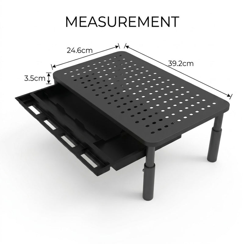 Metal Monitor Stand Riser with Drawer and Phone Slot, Black - size and scale view