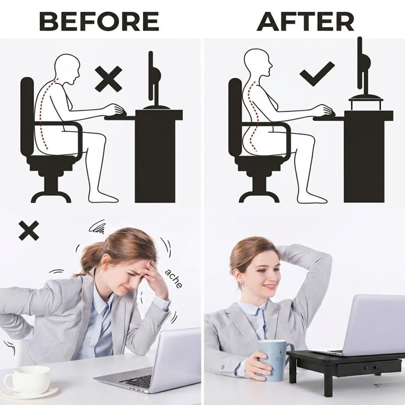 Metal Monitor Stand Riser with Drawer and Phone Slot, Black - additional product view