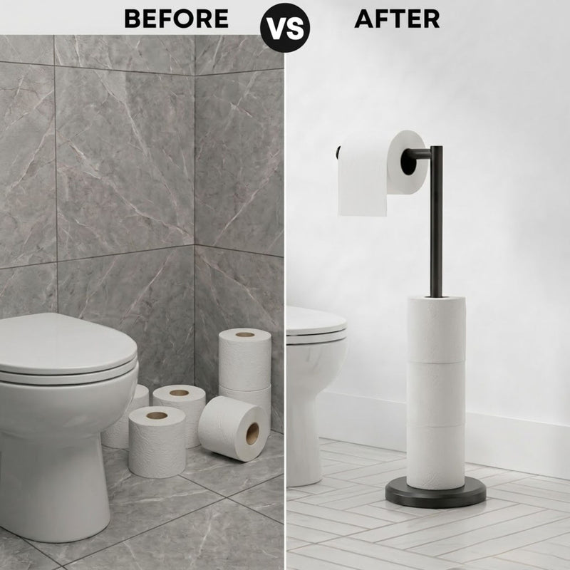 Toilet Paper Holder Stand with Storage Black Metal - additional product view