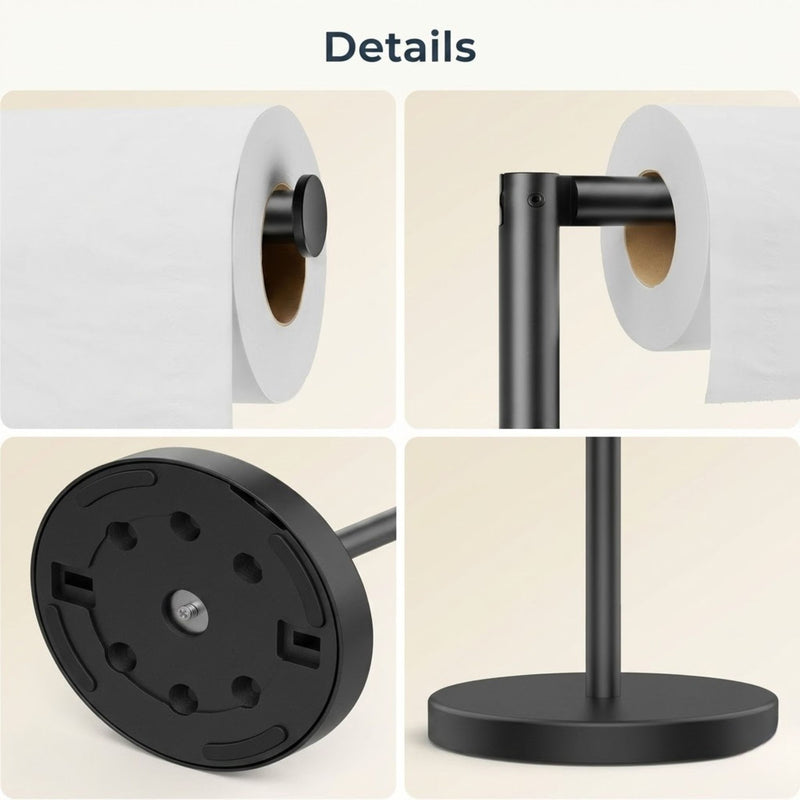 Toilet Paper Holder Stand with Storage Black Metal