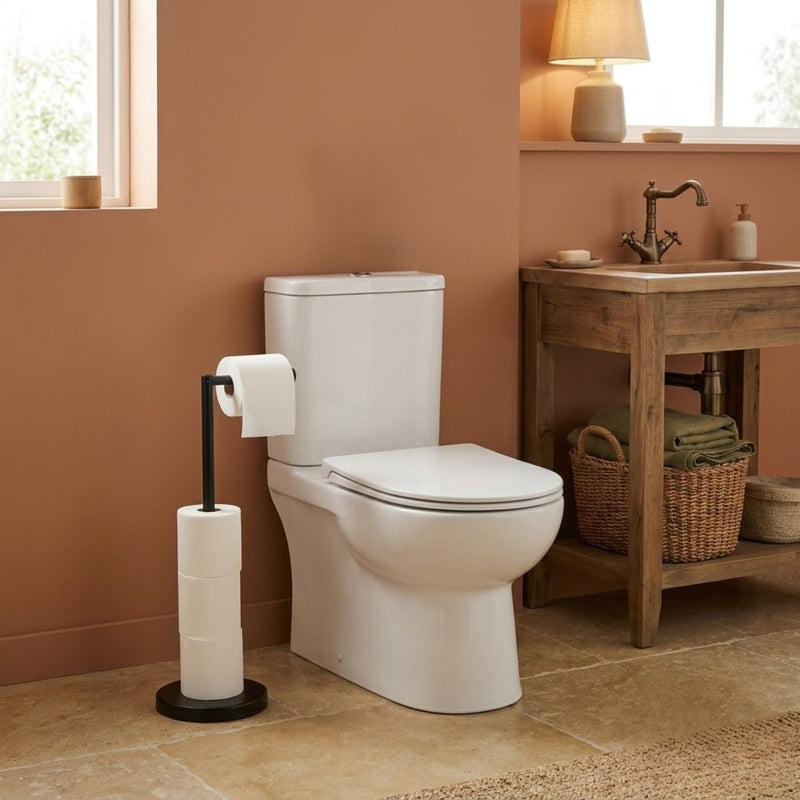 Toilet Paper Holder Stand with Storage Black Metal
