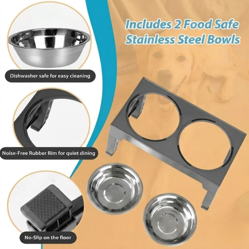 Raised Dog Bowl Stand Adjustable Height for All Dogs & Cats, Black - additional product view