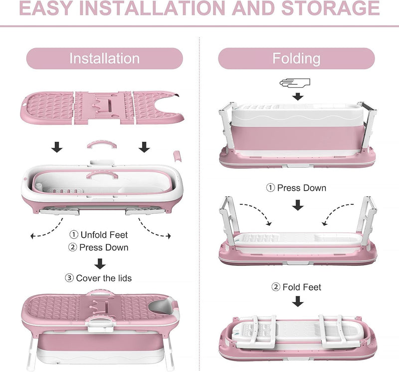 Foldable Bathtub Adult Collapsible Soaking Tub Pink - size and scale view