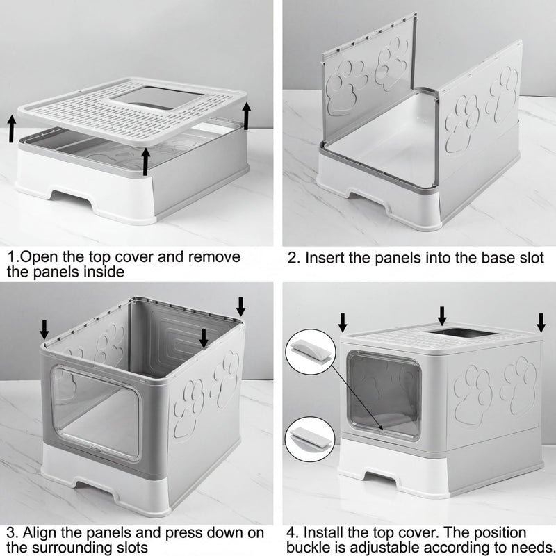 Foldable Enclosed Cat Litter Box with Scoop Grey - detail view