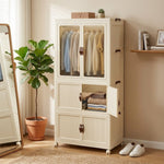 3 Tier Foldable Wardrobe Storage Cabinet with Wheels, White - alternate angle