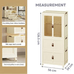 3 Tier Foldable Wardrobe Storage Cabinet with Wheels, White - detail view