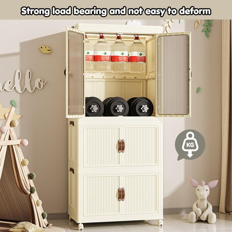 3 Tier Foldable Wardrobe Storage Cabinet with Wheels