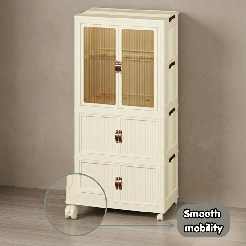 3 Tier Foldable Wardrobe Storage Cabinet with Wheels