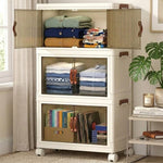 3 Tier Stackable Storage Cabinet with Wheels, White - alternate angle