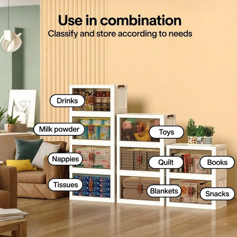 3 Tier Stackable Storage Cabinet with Wheels, White - additional product view