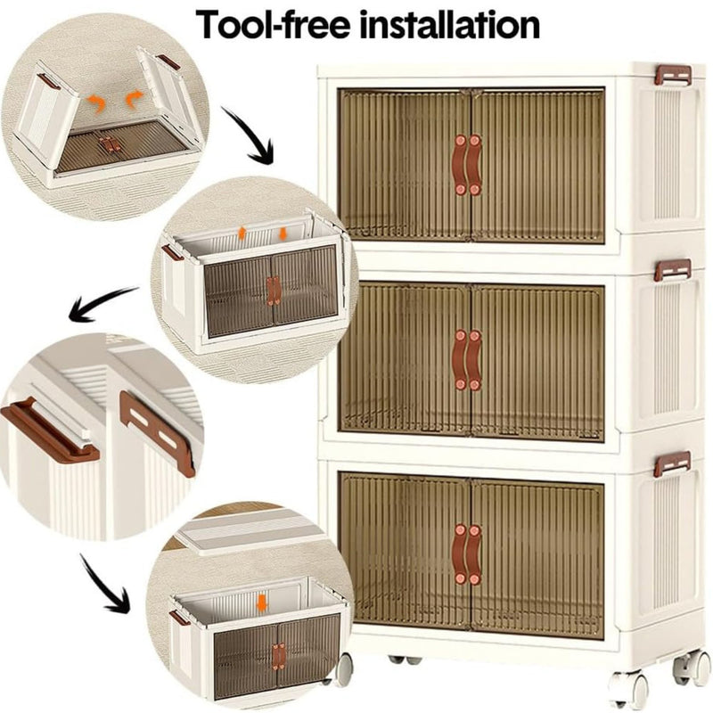 3 Tier Stackable Storage Cabinet with Wheels