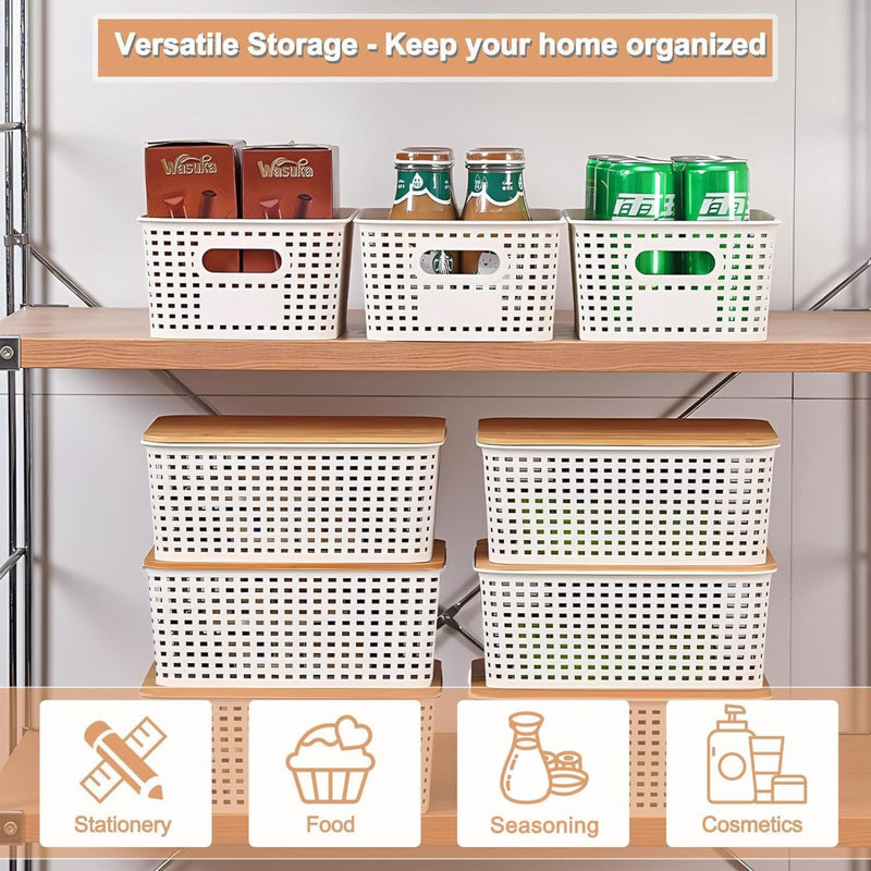 Storage Bins with Bamboo Lids - 6 Pack, White - detail view