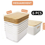Storage Bins with Bamboo Lids - 6 Pack, White - size and scale view