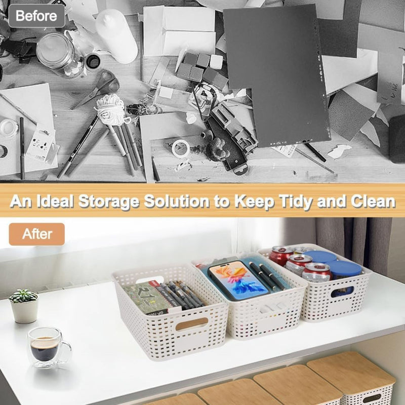 Storage Bins with Bamboo Lids - 6 Pack, White - additional product view