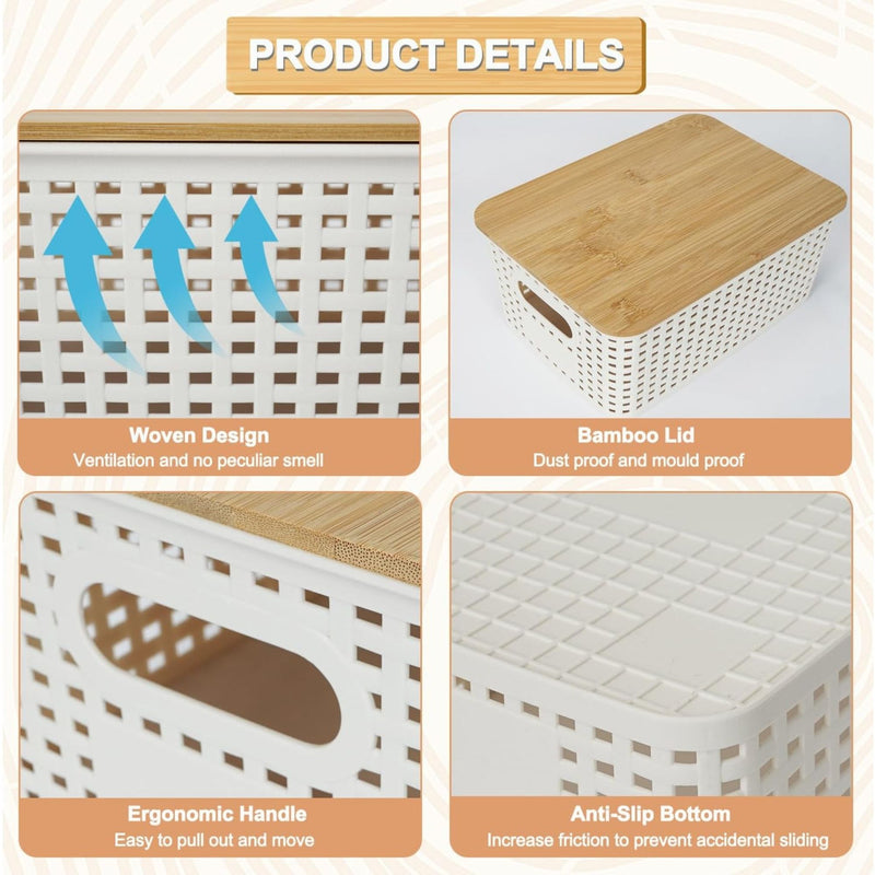 Storage Bins with Bamboo Lids - 6 Pack