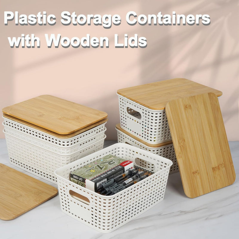 Storage Bins with Bamboo Lids - 6 Pack