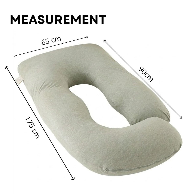 U Shaped Pregnancy Pillow for Full Body Support Green - size and scale view