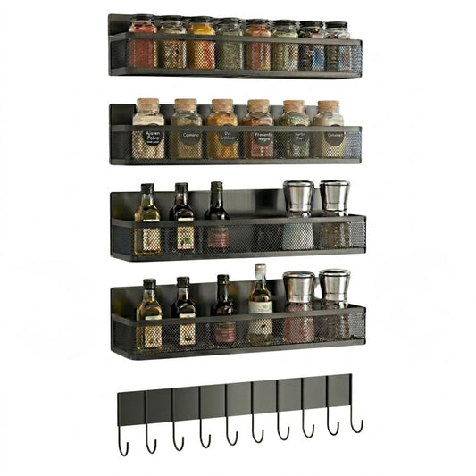 Magnetic Spice Rack 5 Pack for Kitchen Fridge Organisation, Black - main product image