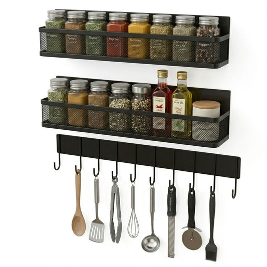 Magnetic Spice Rack 3 Pack for Kitchen Fridge Organisation, Black - main product image