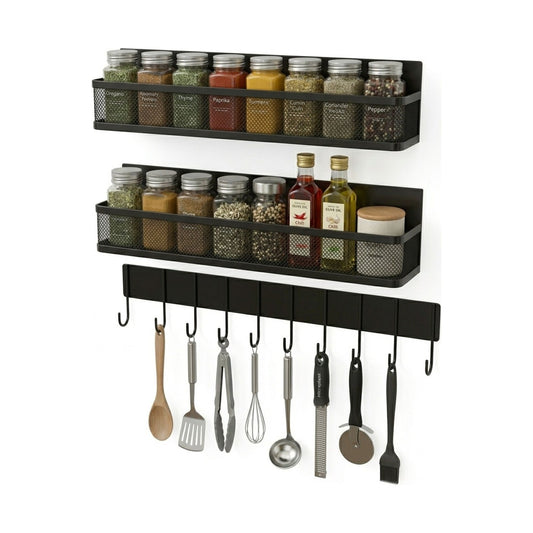 Magnetic Spice Rack 3 Pack for Kitchen Fridge Organisation, Black - main product image
