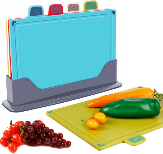4 pack Colour Coded Cutting Board Set with Stand, Multiple Color - main product image