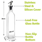 4 pack Glass Oil Dispenser Bottle 500ml Transparent Kitchen - size and scale view