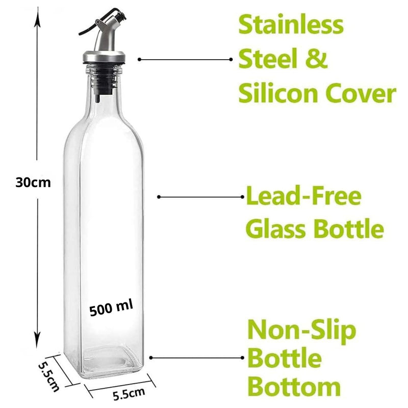 4 pack Glass Oil Dispenser Bottle 500ml Transparent Kitchen - size and scale view
