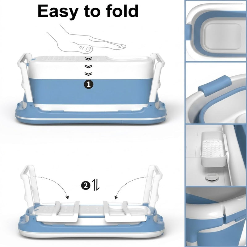 Foldable Baby Bath Tub for Infants and Toddlers Blue - size and scale view