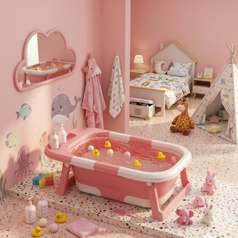 Foldable Baby Bath Tub for Infants and Toddlers Pink