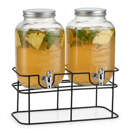 2 Pack Glass Drink Dispensers with Stand 8L, Transparent - main product image