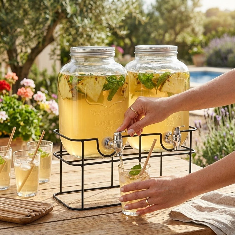 2 Pack Glass Drink Dispensers with Stand 8L, Transparent - alternate angle