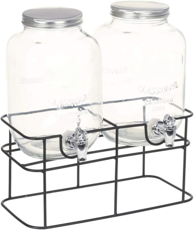 2 Pack Glass Drink Dispensers with Stand 8L