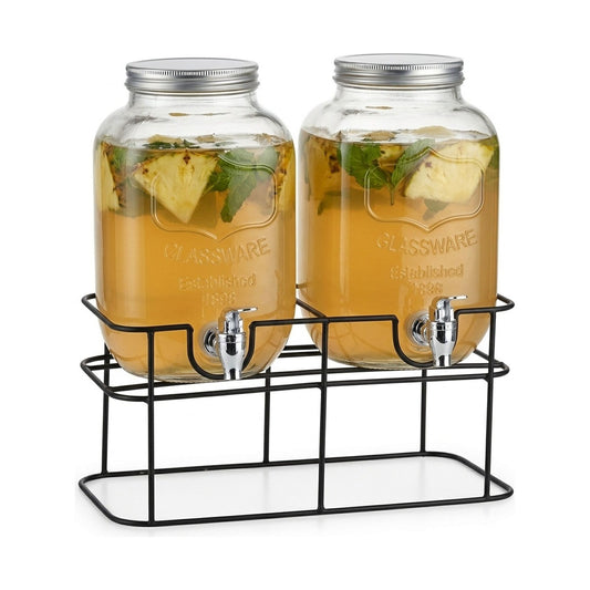 2 Pack Glass Drink Dispensers with Stand 8L, Transparent - main product image