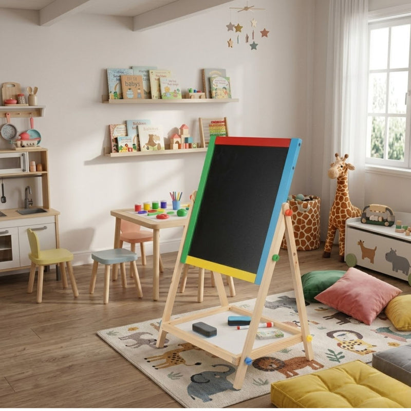 2-in-1 Kids Art Easel with Chalkboard and Whiteboard - alternate angle