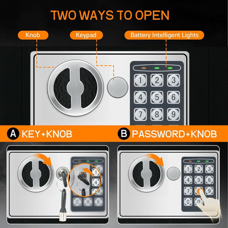 Electronic Safe Box with Keypad Lock Metal, Black - detail view