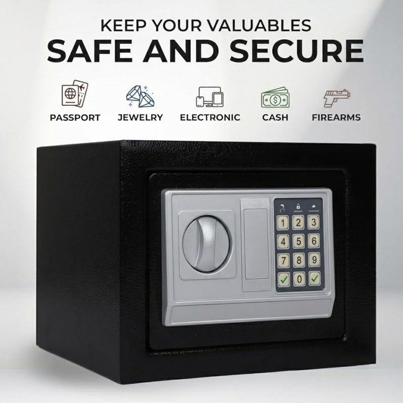Electronic Safe Box with Deposit Slot for Valuables, Black - size and scale view