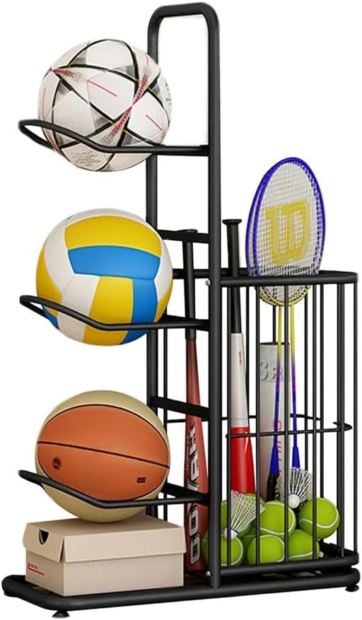 3-Tier Ball Storage Rack for Home and Garage, Black - main product image