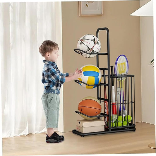 3-Tier Ball Storage Rack for Home and Garage, Black - alternate angle